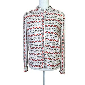 VTG 1970s Hal Ferman Button-Up Top Chain Geometric Crinkle Union Made Retro Sz S